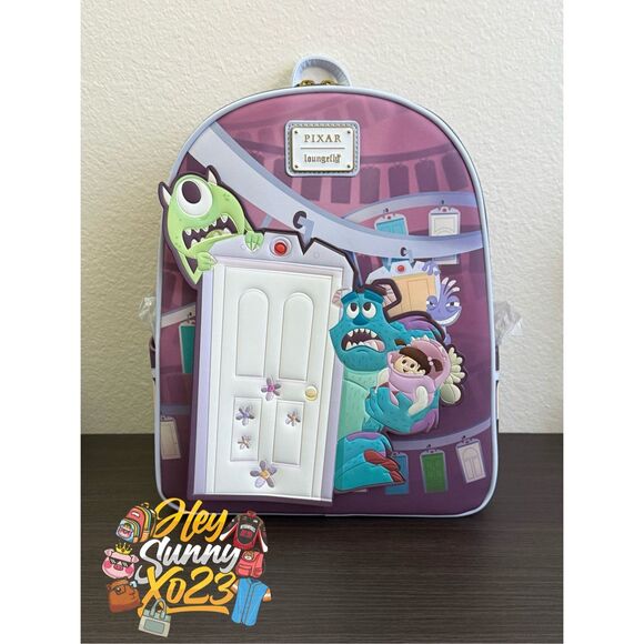 Loungefly Disney Pixar Monster Inc. Sulley, Mike, & Boo Door Chase Mini Backpack - Picture 1 of 6